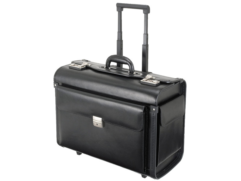 Alassio Valise pilote 'SILVANA', cuir, avec trolley, noir