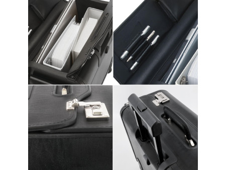Alassio Valise pilote 'SILVANA', cuir, avec trolley, noir