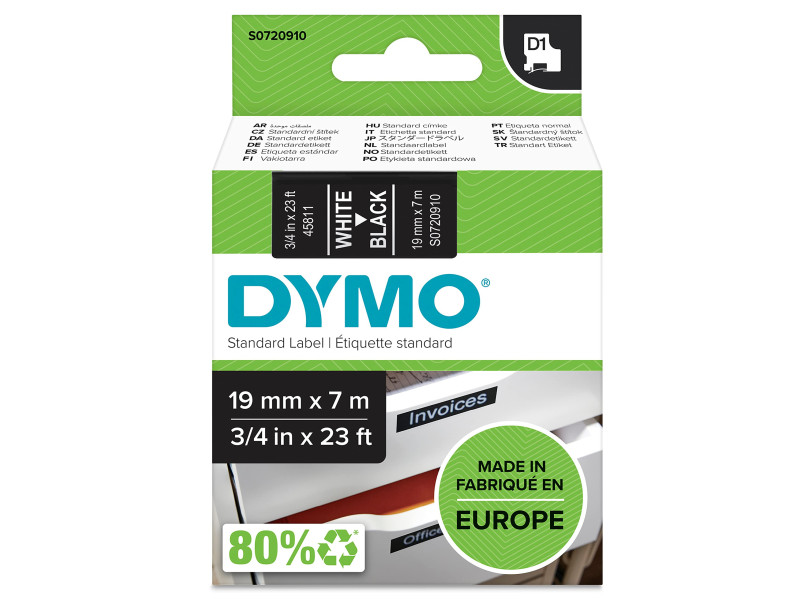 DYMO Ruban d'étiquette D1 blanc/noir,19 mm x 7 m
