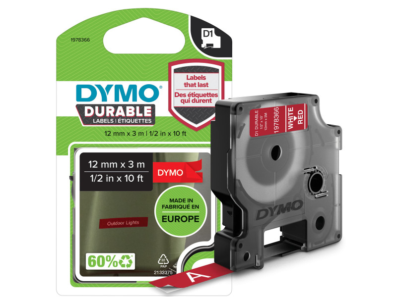 DYMO Ruban d'étiquette D1 blanc/rouge, 12 mm x 3m