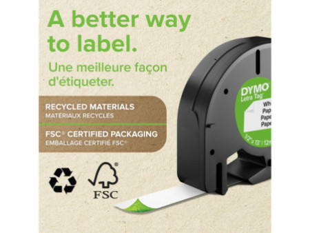 DYMO Ruban d'étiquette LetraTag, plastique, 12 mm x 4 m