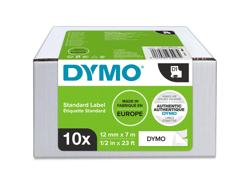 DYMO Ruban d'étiquette D1, 12mm x7 m, pack de 10