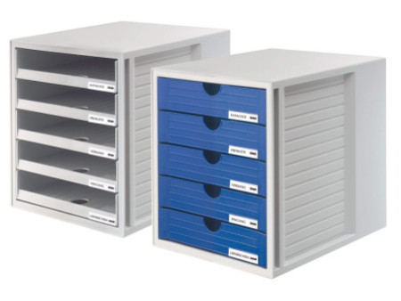 HAN Module de classement, 5 tiroirs ouverts, gris/bleu