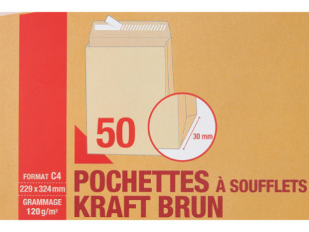 GPV Pochettes à soufflets, C4, 229 x 324 mm, kraft brun