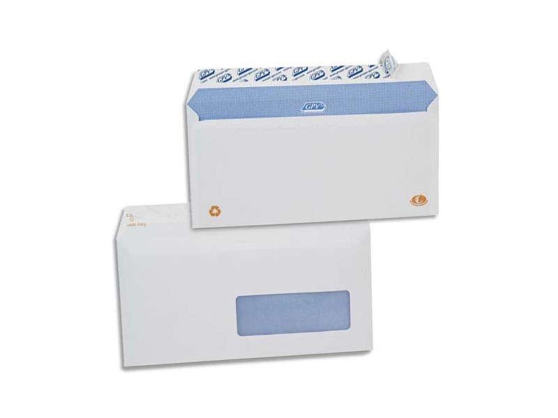 GPV Enveloppes, DL, 110 x 220 mm, avec fenêtre, blanc