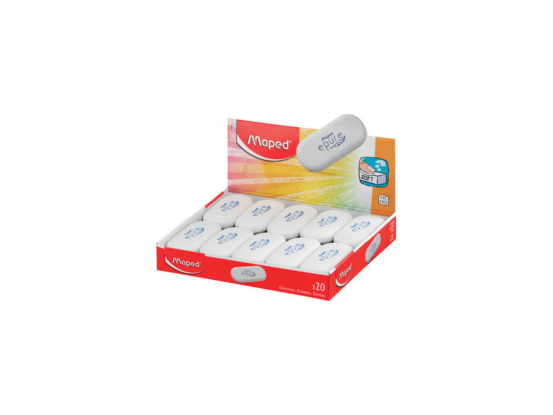 Maped Gomme plastique Epure, ovale, blanc, présentoir de 20