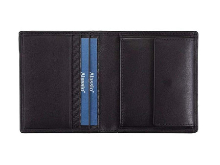 Alassio Mini portefeuille, cuir, format haut, noir