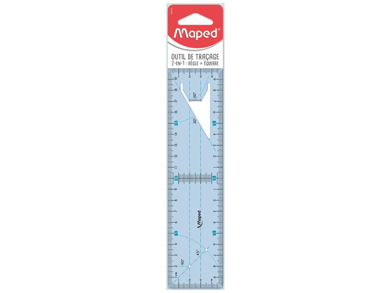 Maped Outil de traçage règle équerre 2en1, bleu transparent