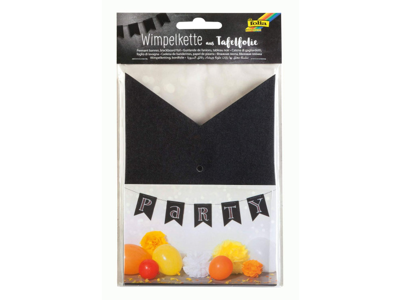 folia Guirlande de fanions tableau noir, 14 fanions, noir