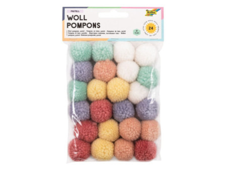 folia Pompon en laine 'Pastell', 24 pièces, assorti