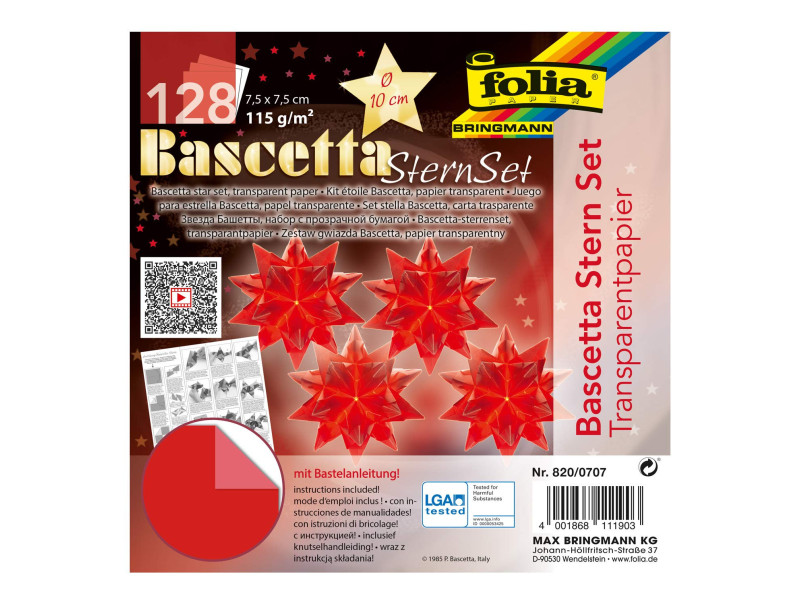 folia Feuilles pliables étoile Bascetta, 75 x 75 mm, rouge
