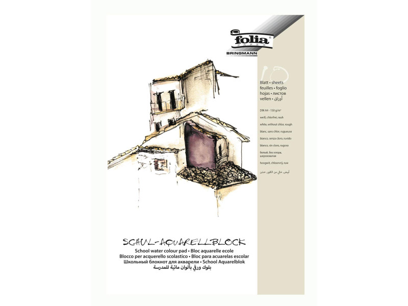 folia Bloc aquarelle pour l'école, rugueux, A4, blanc