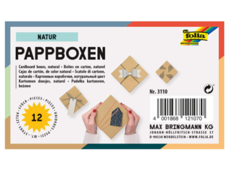 folia Boîtes en carton NATUR, carré, assortiment de 12