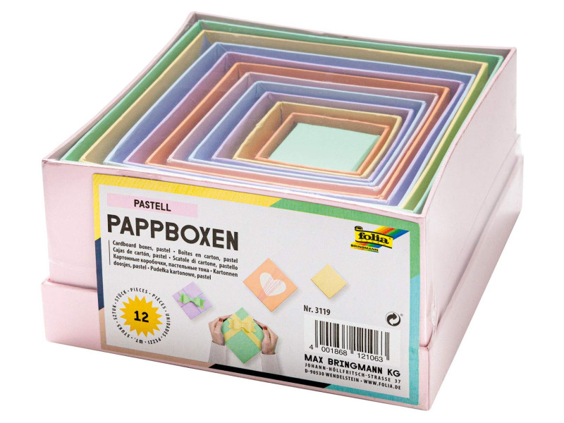 folia Boîtes en carton PASTEL, carré, assortiment de 12