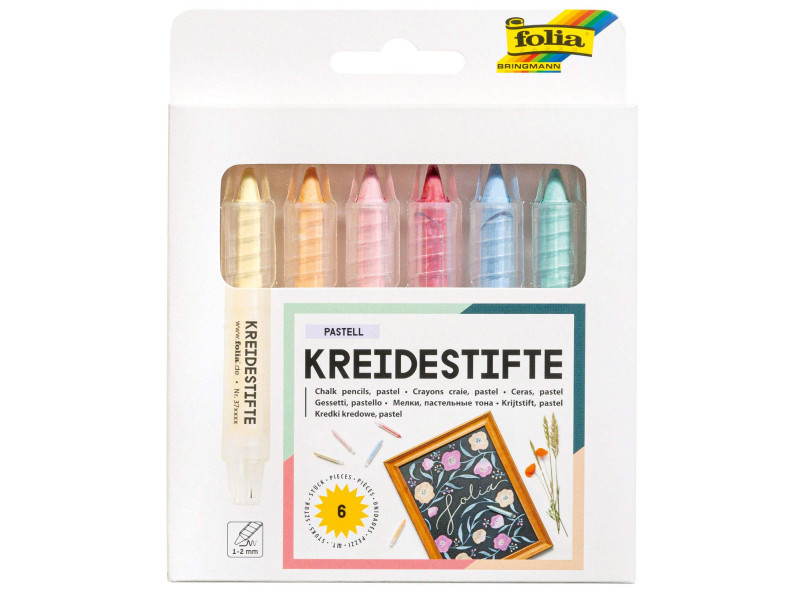 folia Crayon craie PASTEL, couleurs assorties, étui de 6