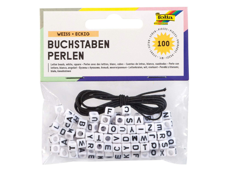 folia Perles avec lettres, carré, 100 pièces, blanc