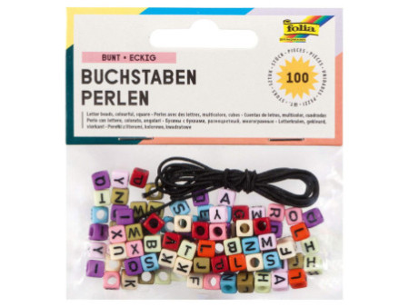 folia Perles avec lettres, carré, 100 pièces, assorti
