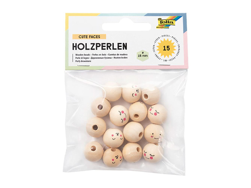 folia Perles en bois CUTE FACES, rond