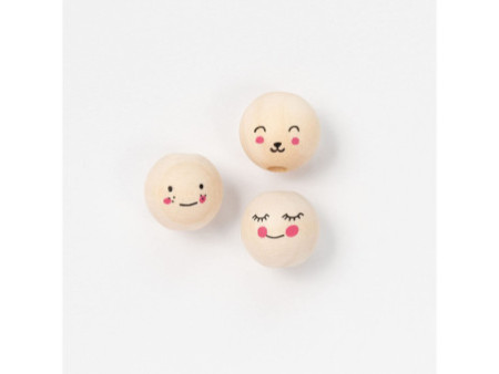 folia Perles en bois CUTE FACES, rond