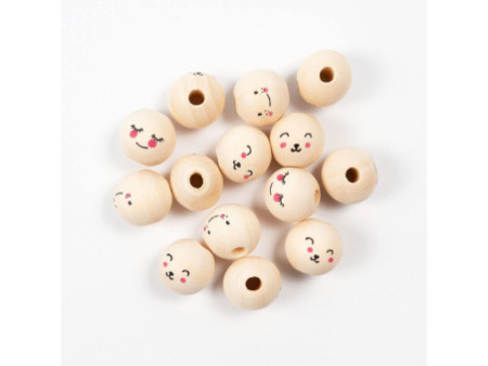 folia Perles en bois CUTE FACES, rond
