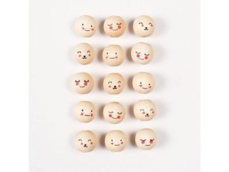 folia Perles en bois CUTE FACES, rond