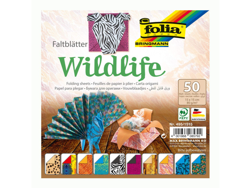 folia Feuille de papier à plier 'Wildlife', 150 x 150 mm