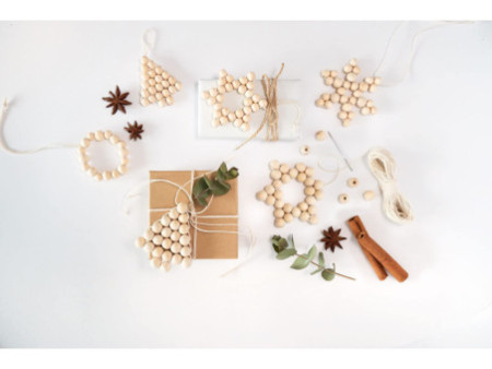 folia Kit Etoiles en perles en bois NATURE, 161 pièces