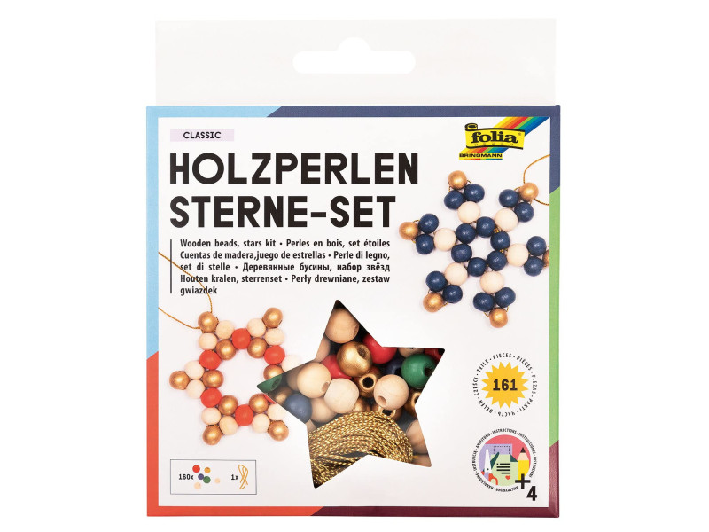 folia Kit Etoiles en perles en bois CLASSIC, 161 pièces