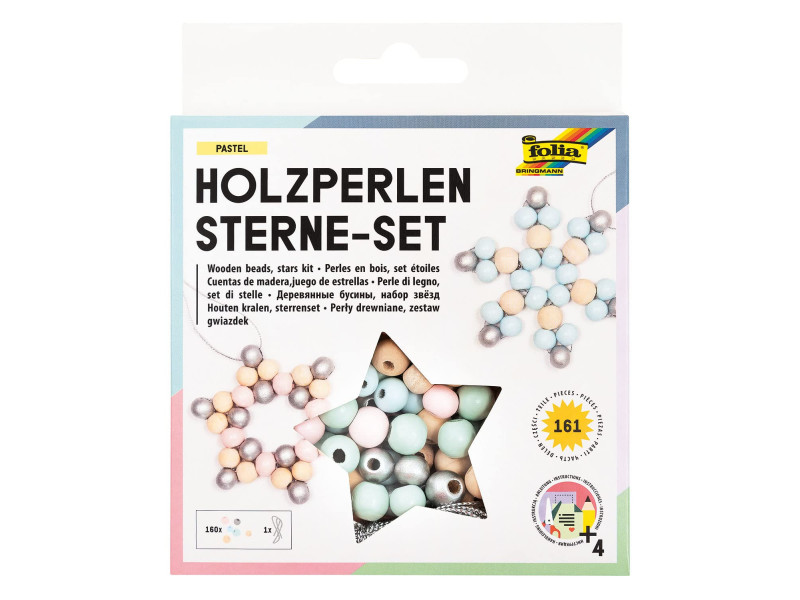 folia Kit Etoiles en perles en bois PASTEL, 161 pièces