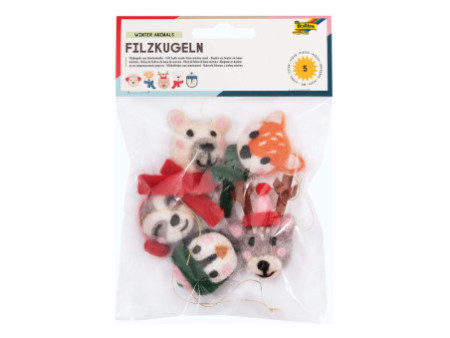 folia Boules en feutre ANIMAUX EN HIVER, 5 pièces