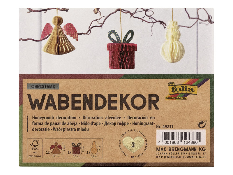 folia Décoration alvéolée CHRISTMAS, set cadeau de 3