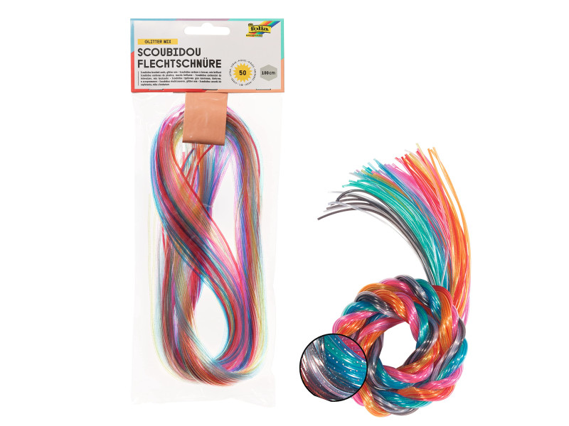 folia Fil pour scoubidou Glitter Mix, longueur: 1 m