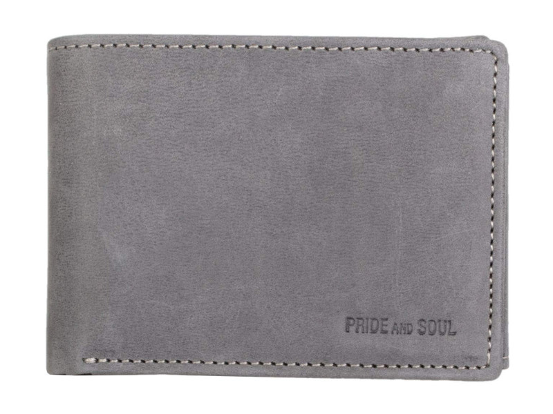 PRIDE&SOUL Mini portefeuille RFID, format paysage, cuir,gris