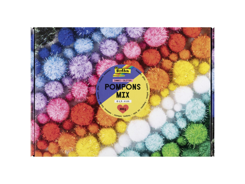 folia Mélange de pompons GLITTER Jumbobox, 300 g, assorti