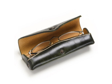 MIKA Etui à lunettes, grand, cuir, bouton-pression, vert