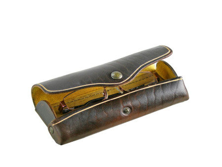 MIKA Etui à lunettes, petit, cuir, bouton-pression, marron