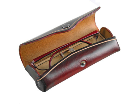 MIKA Etui à lunettes, petit, cuir, bouton-pression, rouge