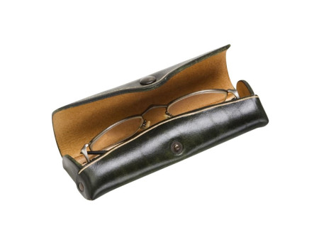 MIKA Etui à lunettes, petit, cuir, bouton-pression, vert