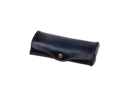 MIKA Etui à lunettes, petit, cuir, bouton-pression, bleu