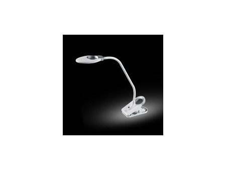 Hansa Lampe de bureau à LED Swirl, pied/pince, blanc/argent