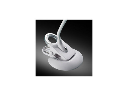 Hansa Lampe de bureau à LED Swirl, pied/pince, blanc/argent