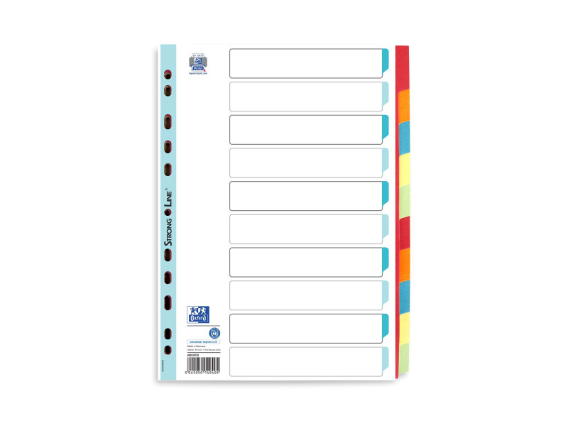 Oxford Intercalaires en carton, uni, format A4, couleur, 10