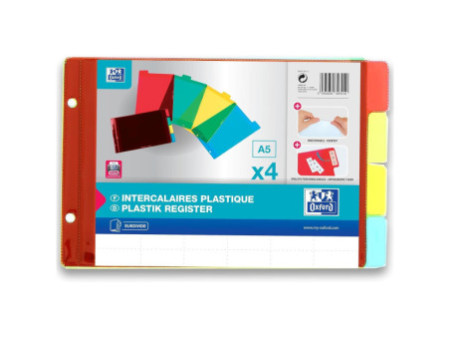 Oxford Intercalaires en plastique, uni, PVC, A5, 4 touches