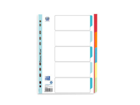 Oxford Intercalaires en carton, uni, format A4, couleur, 5
