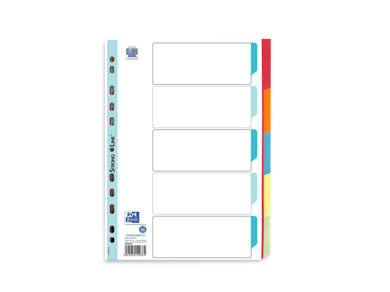 Oxford Intercalaires en carton, uni, format A4, couleur, 5