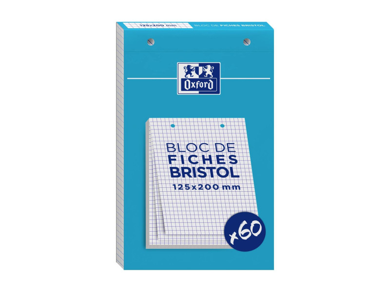 Oxford Bloc de fiches bristol, 125 x 200 mm, quadrillé,blanc