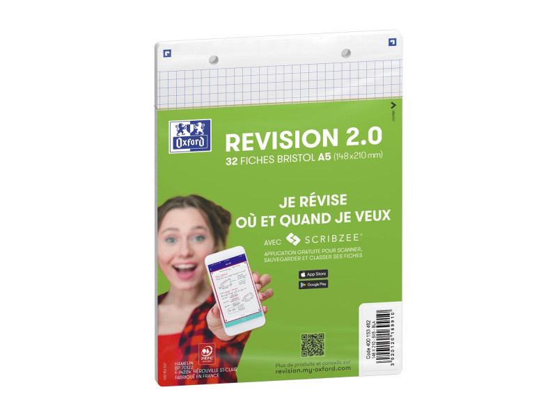 Oxford Fiches bristol REVISION 2.0, A5, blanc