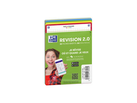 Oxford Fiches bristol REVISION 2.0, A6, bord de couleur