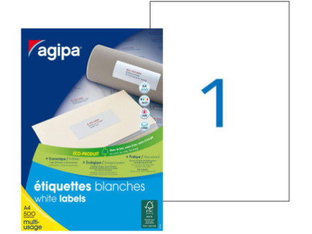 agipa Etiquette universelle, 210 x 297 mm, blanc