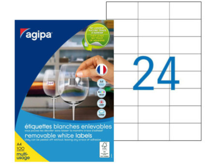 agipa Etiquette universelle, 70 x 37 mm, blanc